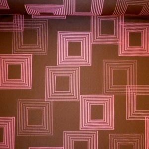 Retro Graphic Square Salmon Pink on Brown Fabric